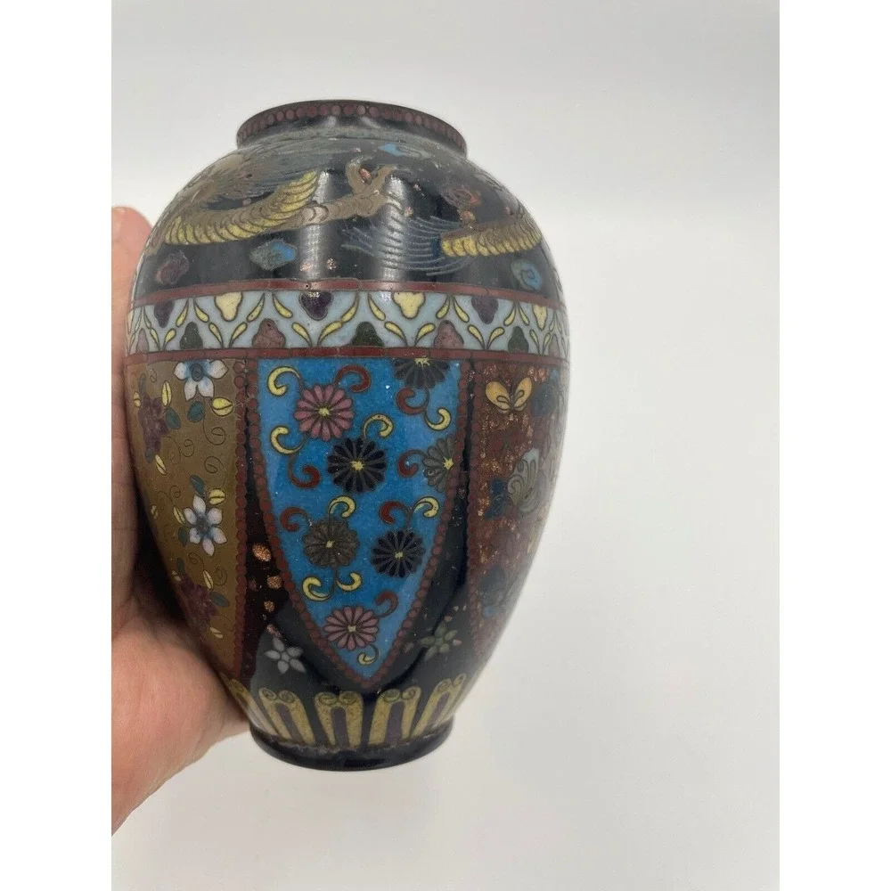 Cloisonne Vase Jar with‎ Lid Dragon Floral Asian Decor Decorative Accent 6